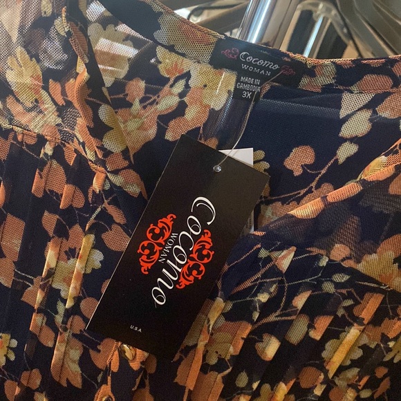 Womens Floral Top Sheer Arms & collar 3X - Picture 4 of 4